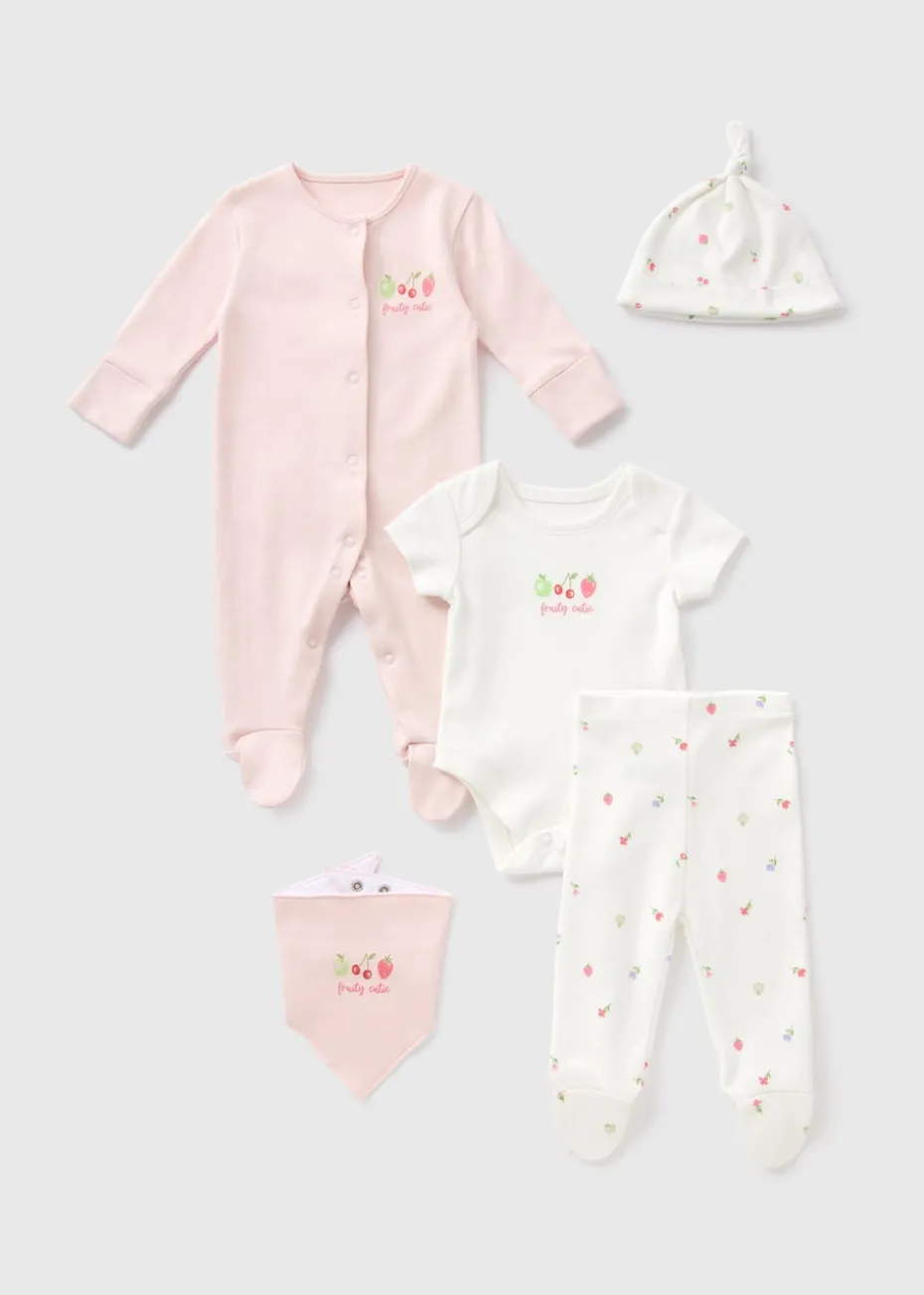 5 Piece Baby Pink Fruit Layette Set (Newborn-6mths)