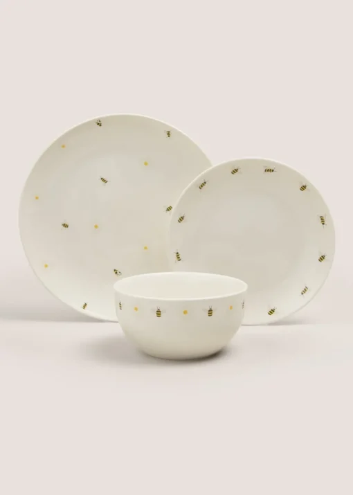 12 Piece Cream Bee & Daisy Print Dinner Set