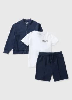 3 Piece Navy Bomber T-Shirt & Shorts Set (7-15yrs)
