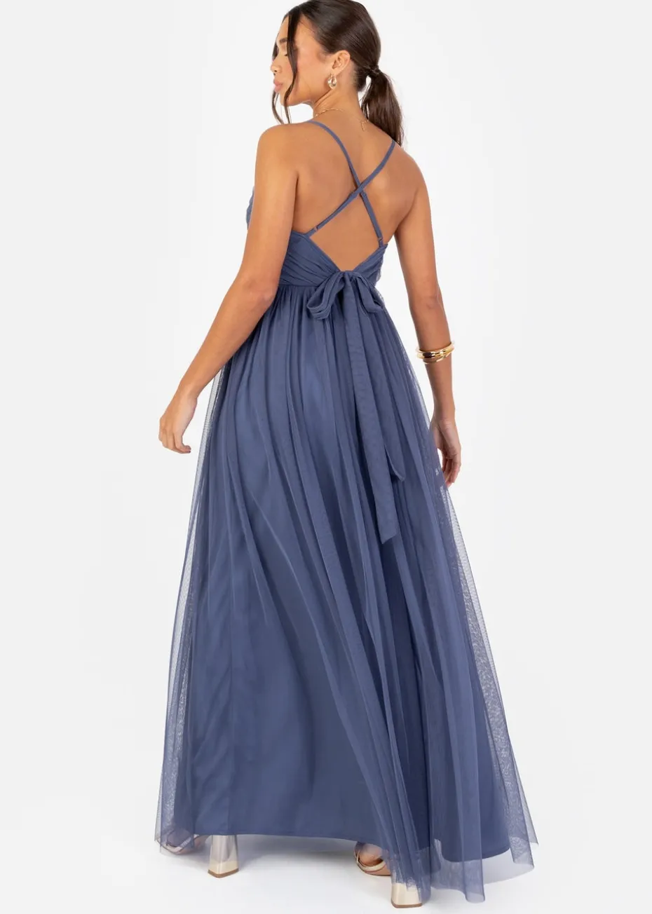 Anaya With Love Recycled Indigo Blue Cami Maxi Dress with Bow Detail
