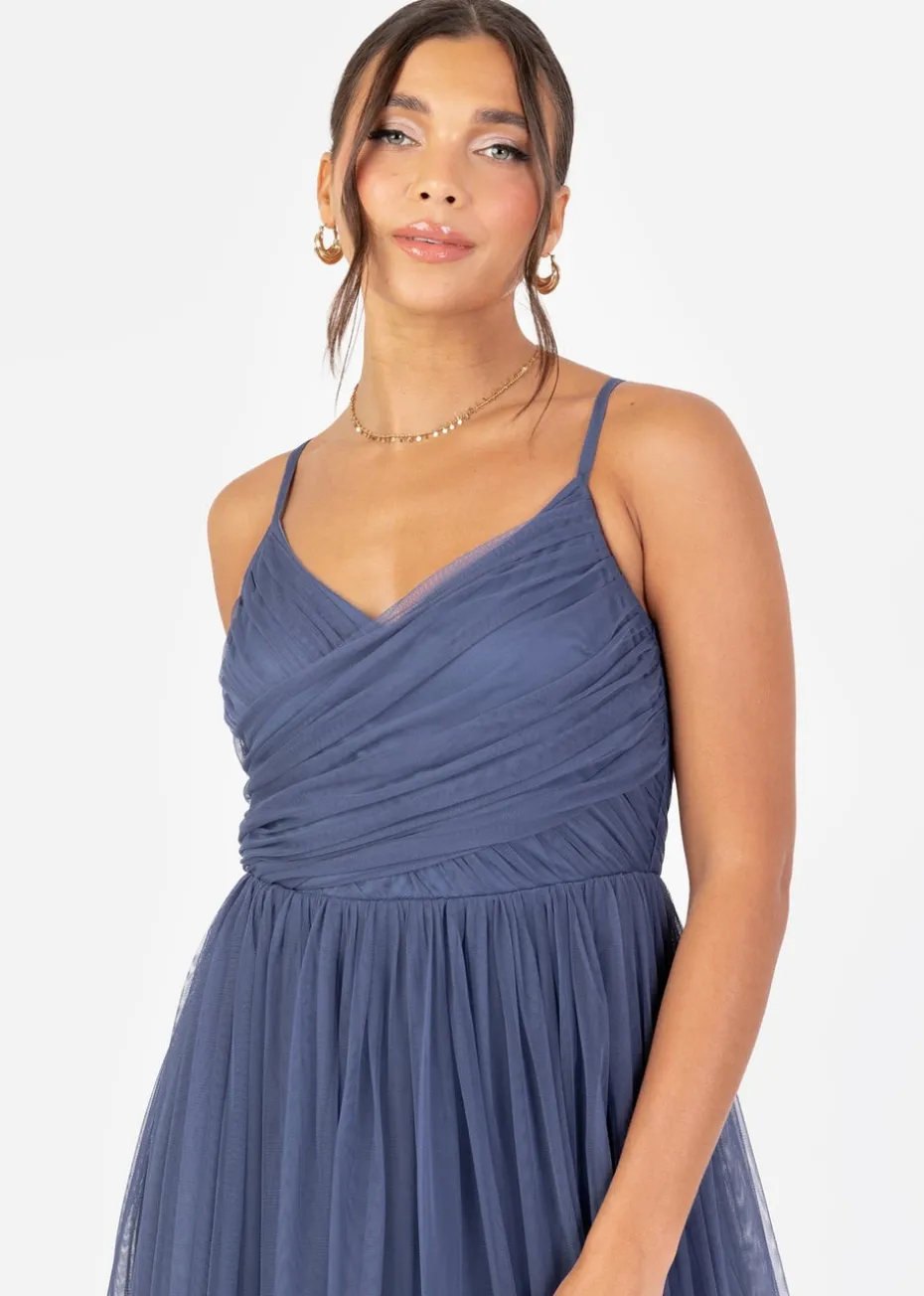 Anaya With Love Recycled Indigo Blue Cami Maxi Dress with Bow Detail