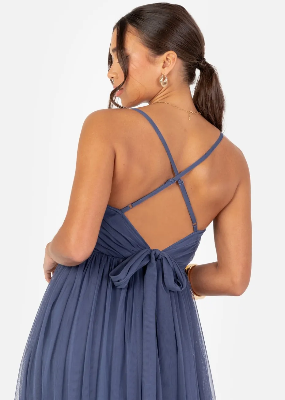 Anaya With Love Recycled Indigo Blue Cami Maxi Dress with Bow Detail