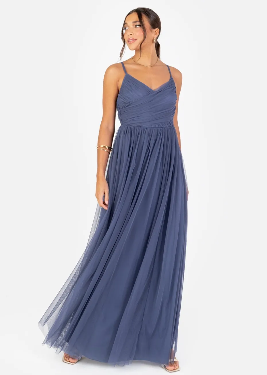 Anaya With Love Recycled Indigo Blue Cami Maxi Dress with Bow Detail