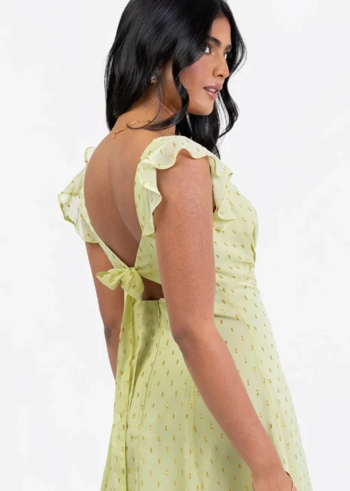 Anaya With Love Spring Green Flutter Sleeve Midi Dress