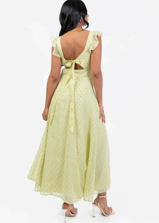 Anaya With Love Spring Green Flutter Sleeve Midi Dress