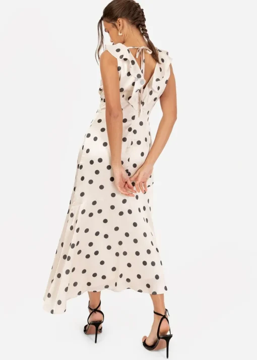 Anaya With Love White Satin Polka Dot Asymmetric Midi Dress