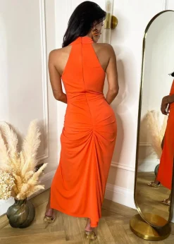 AX Paris Burnt Orange Halter Neck Knot Skirt Midi Dress