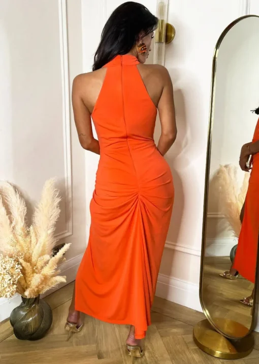 AX Paris Burnt Orange Halter Neck Knot Skirt Midi Dress