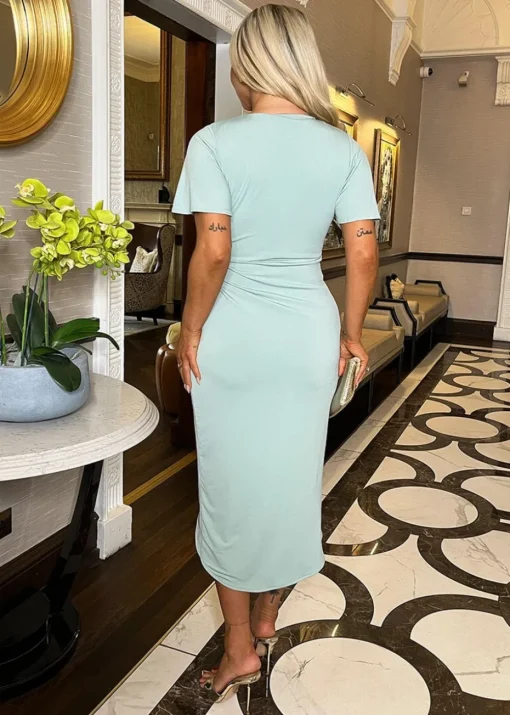 AX Paris Duck Egg Short Sleeve Ring Detail Wrap Midi Dress