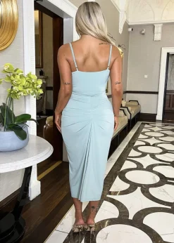 AX Paris Grey Duck Egg Strappy Wrap Top Knot Skirt Midi Dress