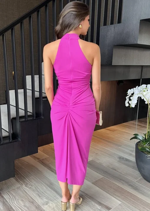 AX Paris Hot Pink Halter Neck Knot Skirt Midi Dress