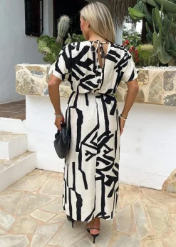AX Paris Multi Abstract Print V Neck Batwing Midi Dress