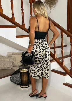 AX Paris Multi Black & Cream Leopard Print 2 In 1 Strappy Cowl Neck Gathered Midi Dress