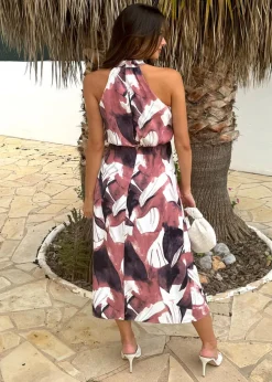 AX Paris Multi Floral Print Halter Neck High Low Hem Midi Dress