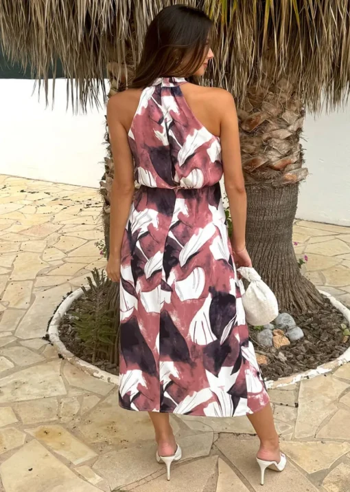 AX Paris Multi Floral Print Halter Neck High Low Hem Midi Dress