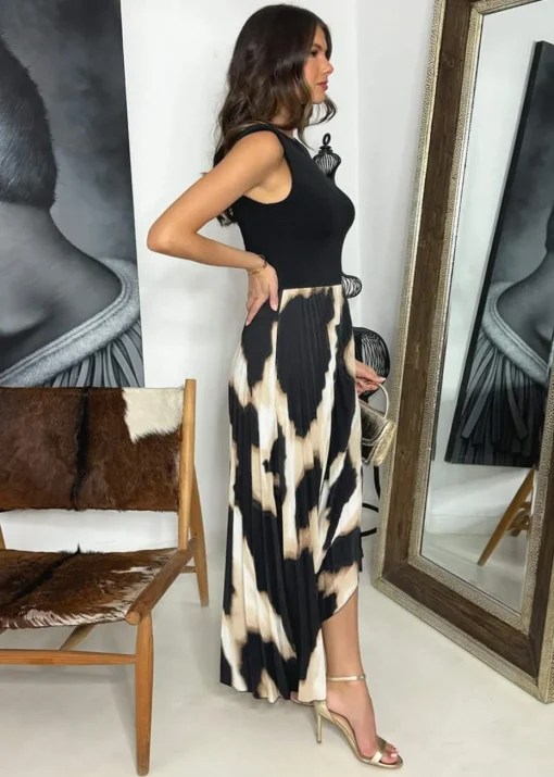 AX Paris Multi Marble Print 2 In 1 Asymmetric Hem Pleated Midi Dress