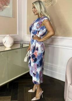 AX Paris Multi Smudge Print Dipped Hem Midi Dress