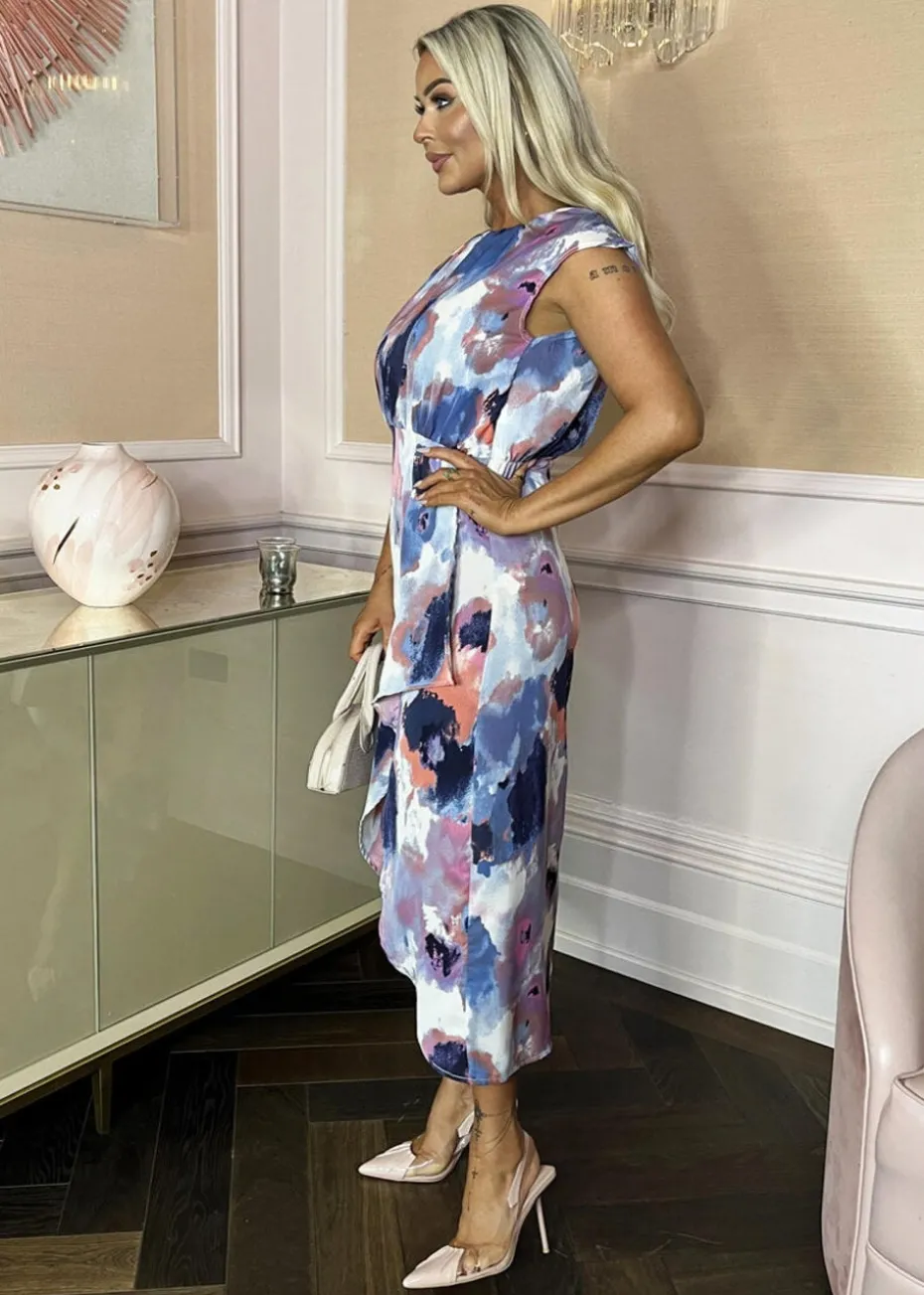 AX Paris Multi Smudge Print Dipped Hem Midi Dress