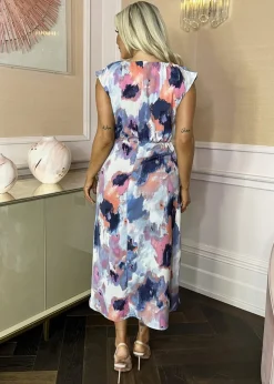 AX Paris Multi Smudge Print Dipped Hem Midi Dress