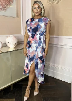 AX Paris Multi Smudge Print Dipped Hem Midi Dress