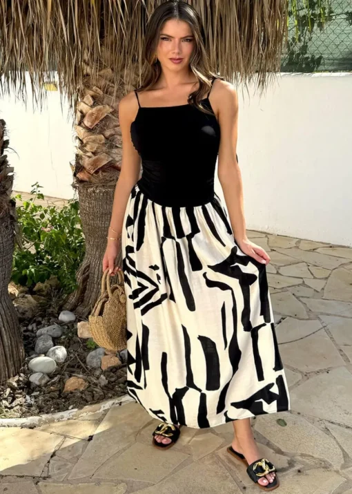 AX Paris Mutli Abstract Print 2 in 1 Ruched Side Tie Straps Midi Dress