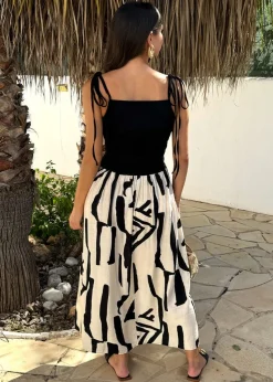 AX Paris Mutli Abstract Print 2 in 1 Ruched Side Tie Straps Midi Dress