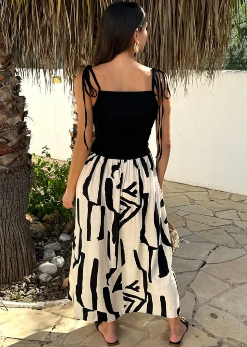 AX Paris Mutli Abstract Print 2 in 1 Ruched Side Tie Straps Midi Dress