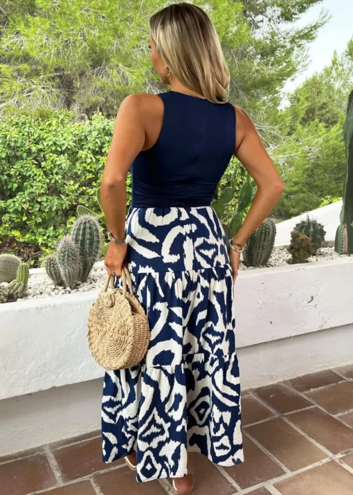 AX Paris Navy Abstract Print 2 In 1 Smock Midi Dress