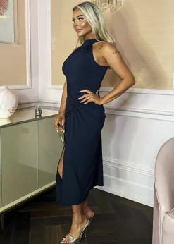 AX Paris Navy Halter Neck Knot Skirt Midi Dress