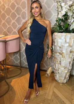 AX Paris Navy One Shoulder Knot Skirt Midi Dress