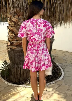 AX Paris Pink Floral Print Butterfly Sleeve Skater Mini Dress