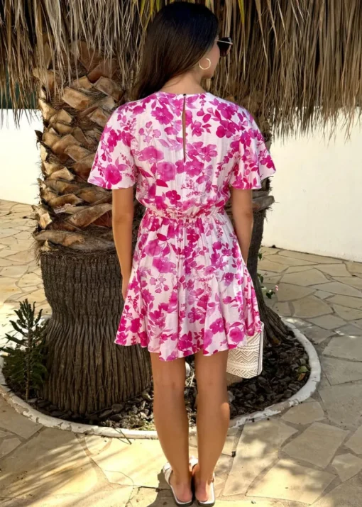 AX Paris Pink Floral Print Butterfly Sleeve Skater Mini Dress