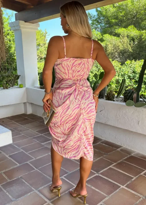 AX Paris Pink Zebra Print Strappy Wrap Top Gathered Skirt Midi Dress