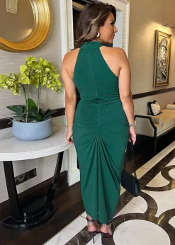 AX Paris Teal Halter Neck Knot Skirt Midi Dress