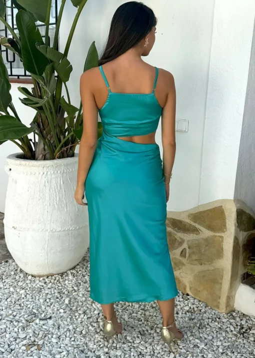 AX Paris Turquoise Asymmetric Cut Out Strappy Midi Dress