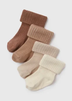 Baby 4 Pack Beige Ribbed Socks (Newborn-24mths)