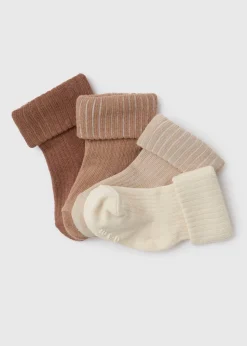 Baby 4 Pack Beige Ribbed Socks (Newborn-24mths)
