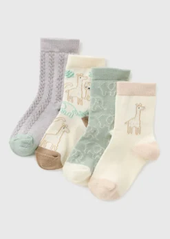 Baby 4 Pack Beige Safari Socks (Newborn-23mths)