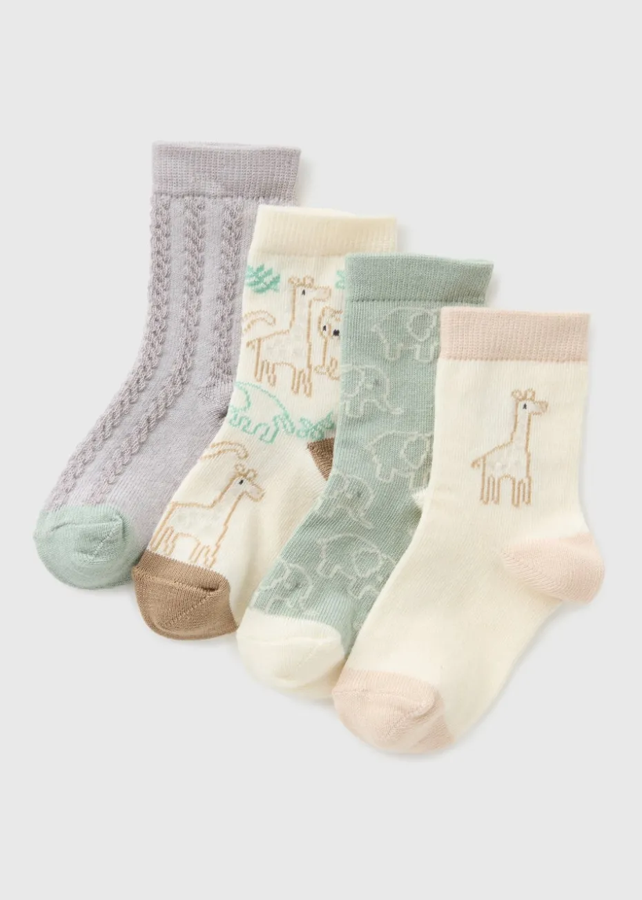 Baby 4 Pack Beige Safari Socks (Newborn-23mths)
