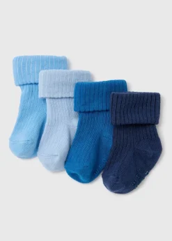 Baby 4 Pack Blue Ribbed Socks (Newborn-24mths)