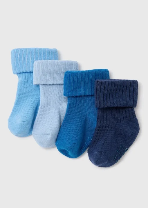 Baby 4 Pack Blue Ribbed Socks (Newborn-24mths)