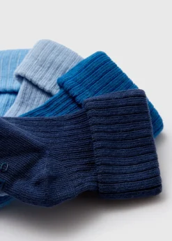 Baby 4 Pack Blue Ribbed Socks (Newborn-24mths)