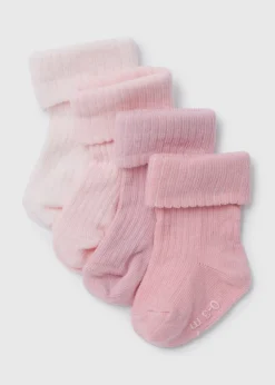 Baby 4 Pack Pink Ribbed Socks (Newborn-24mths)