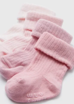 Baby 4 Pack Pink Ribbed Socks (Newborn-24mths)