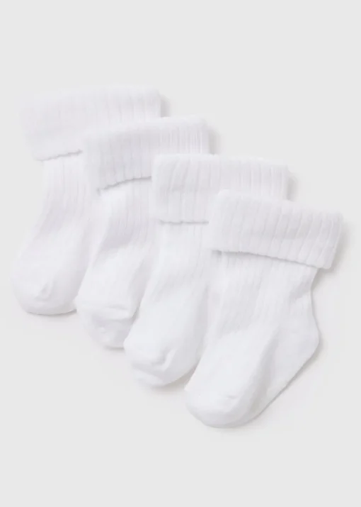 Baby 4 Pack White Ribbed Socks (Newborn-24mths)
