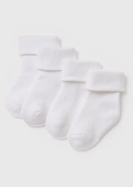 Baby 4 Pack White Terry Tot Socks (Newborn-12mths)