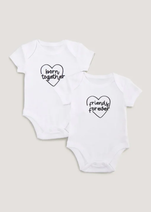Baby 2 Pack White Twin Bodysuits (Tiny Baby-12mths)
