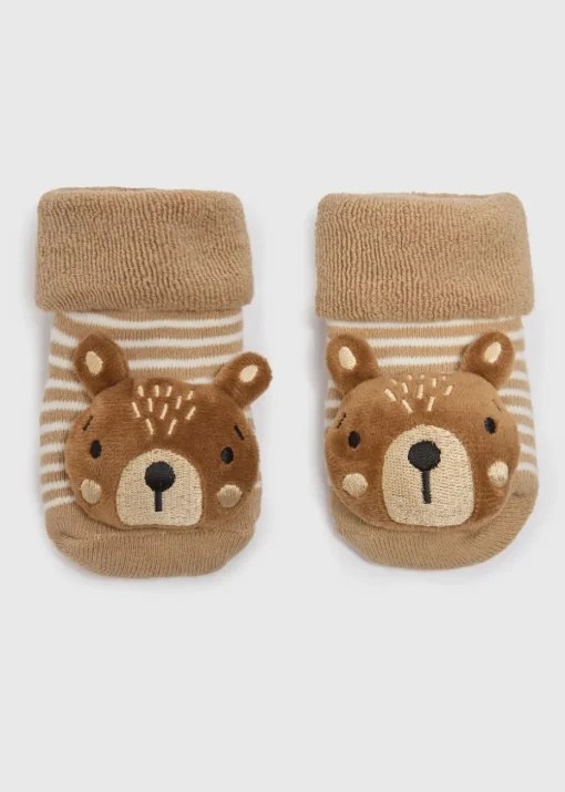 Baby Beige Bear Rattle Socks (Newborn-6mths)