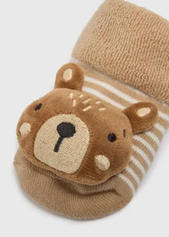 Baby Beige Bear Rattle Socks (Newborn-6mths)
