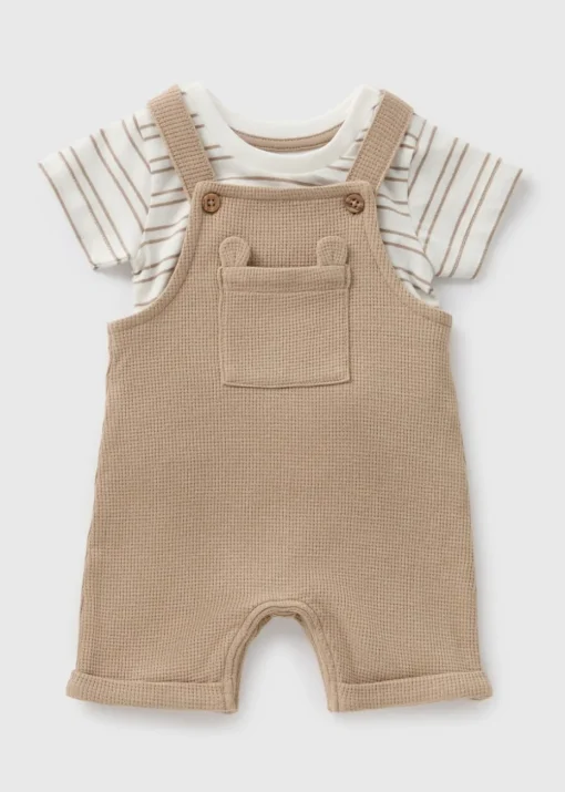Baby Beige Stripe Knit Dungaree Set (Newborn-23mths)